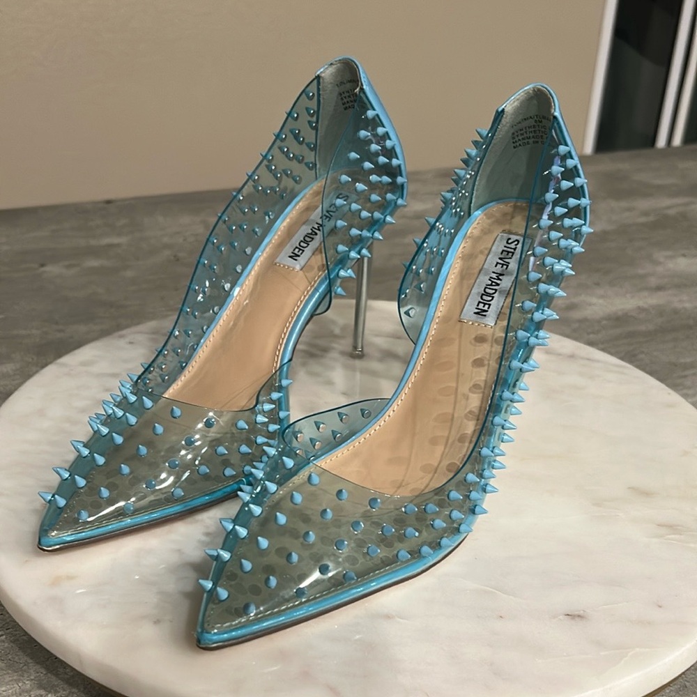 Steve Madden Transparent Blue Spiked Heels Size 8 - image 3